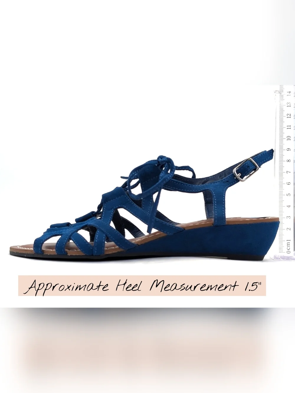 NWT Carlos Kiara2 Sz 7.5 Strappy Low-Wedge Rich Blue Fabric Upper Silver Buckles